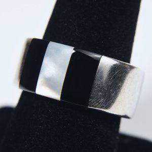 Emporio Armani - Mother-of-Pearl and Black Onyx Sterling Silver Band - Size 7.5